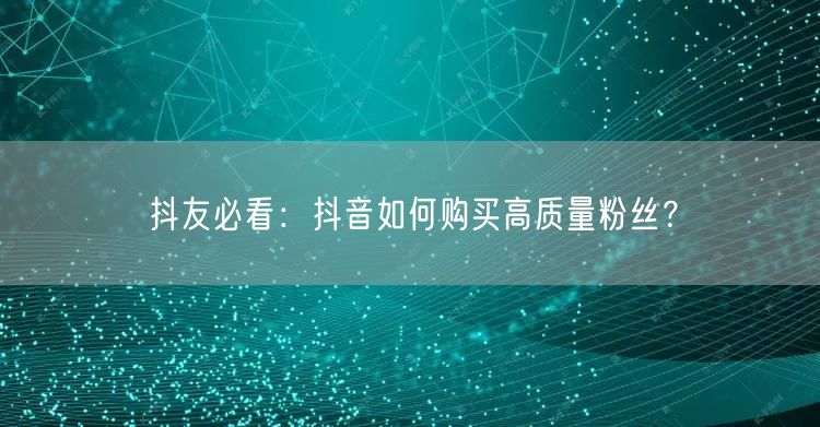 抖友必看:抖音如何购买高质量粉丝?